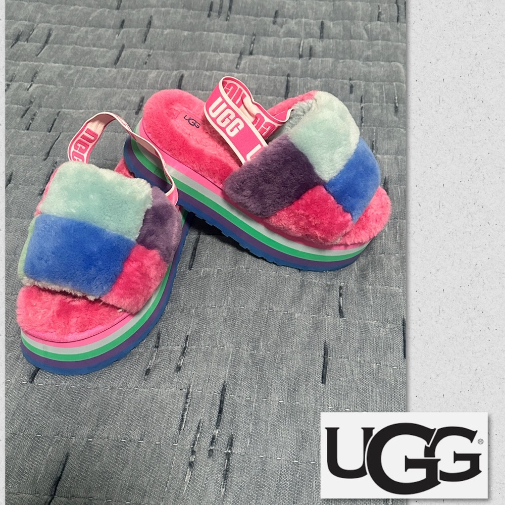 UGG Disco Checkered Fluffy Slides